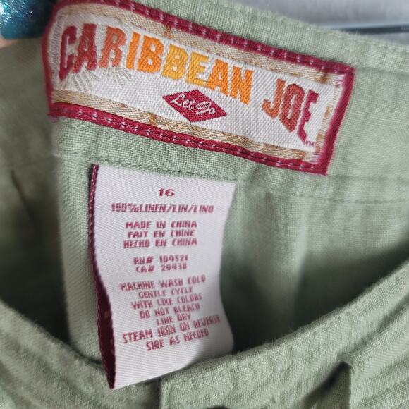 Caribbean Joe Women's Light Green 100% Linen Pants 16 - Picture 4 of 4
